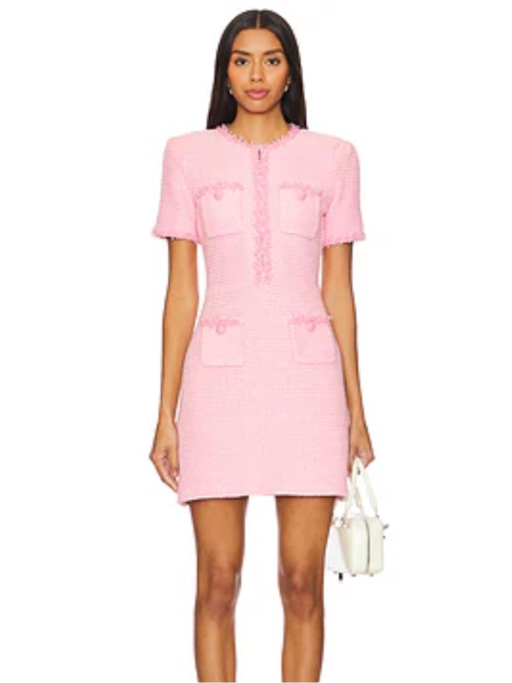 Self-Portrait Soft Pink Textured Knit Mini Dress